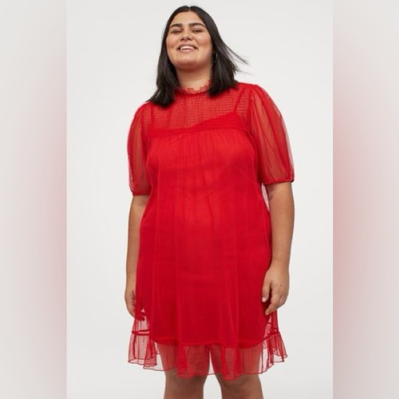 H&M Women’s Mesh Dress Red M 20” - Picture 1 of 7